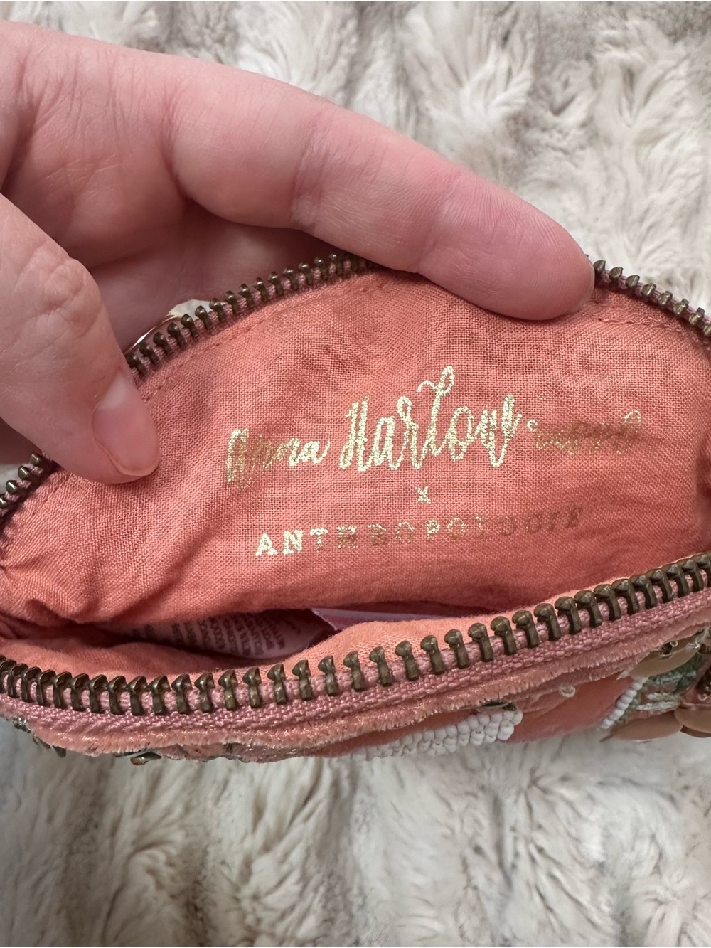 Anthropologie Beaded Monogram “A” Coin Pouch Floral Pink NWT - Picture 3 of 4